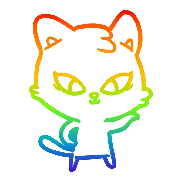 Szivárvány gradiens vonal rajz aranyos rajzfilm macska — Stock Vector