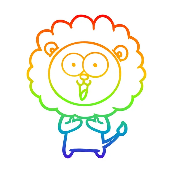 Regenbogengradienten Linie Zeichnung glücklich Cartoon Löwe — Stockvektor