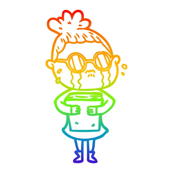 Rainbow gradient linje ritning tecknad gråtande kvinna bär SPECT — Stock vektor