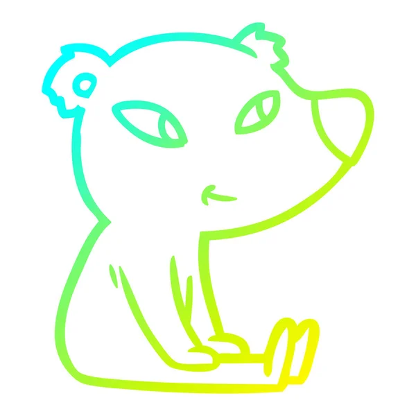 Cold gradient line drawing cute cartoon bear sitting — Stock Vector