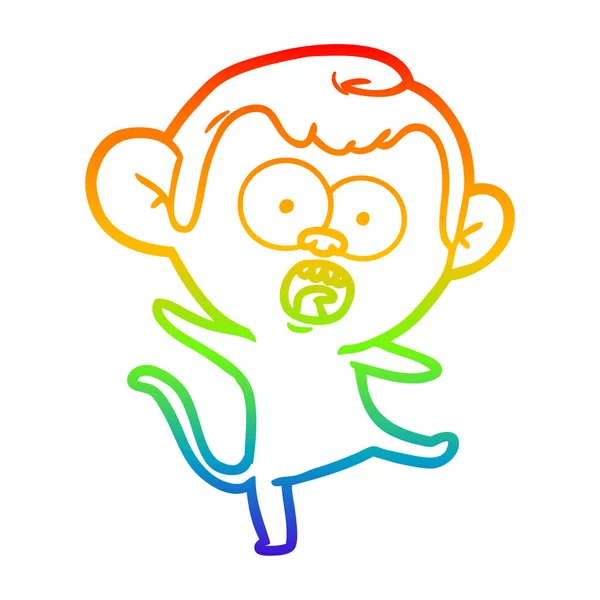Zeichnung der Regenbogengradienten Karikatur schockierter Affe — Stockvektor