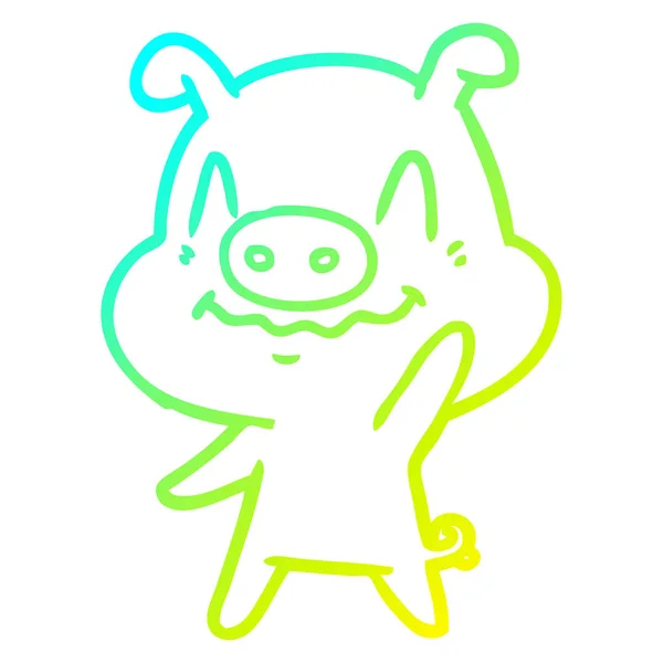 冷たいグラデーションライン描画神経質な漫画の豚の手を振る — ストックベクタ