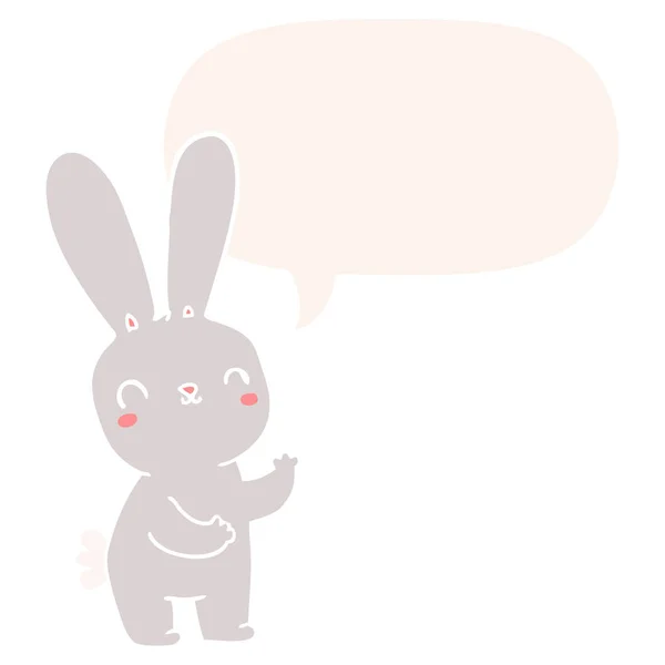 Cute cartoon rabbit and speech bubble in retro style — Stock Vector