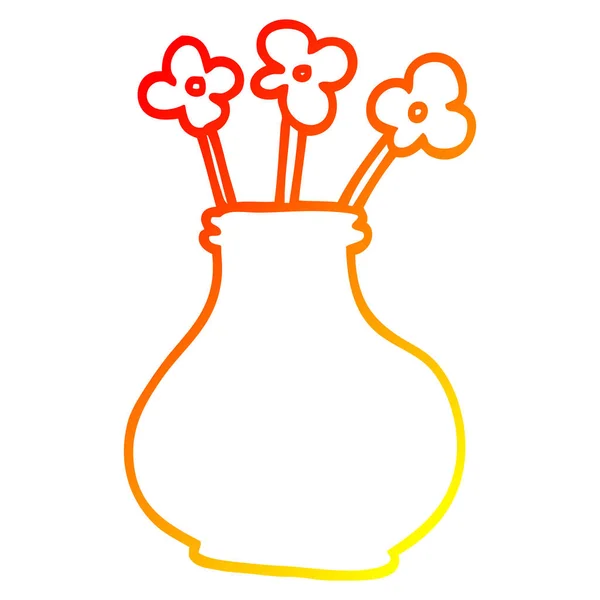 Chaud dégradé ligne dessin dessin dessin animé vase avec des fleurs — Image vectorielle