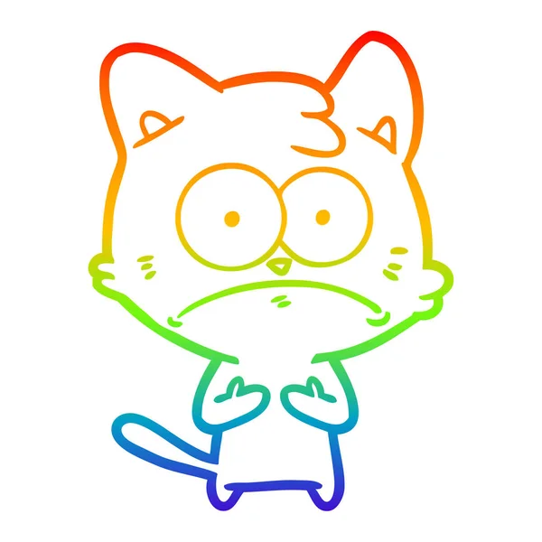 Arco iris gradiente línea dibujo dibujos animados nervioso gato — Vector de stock