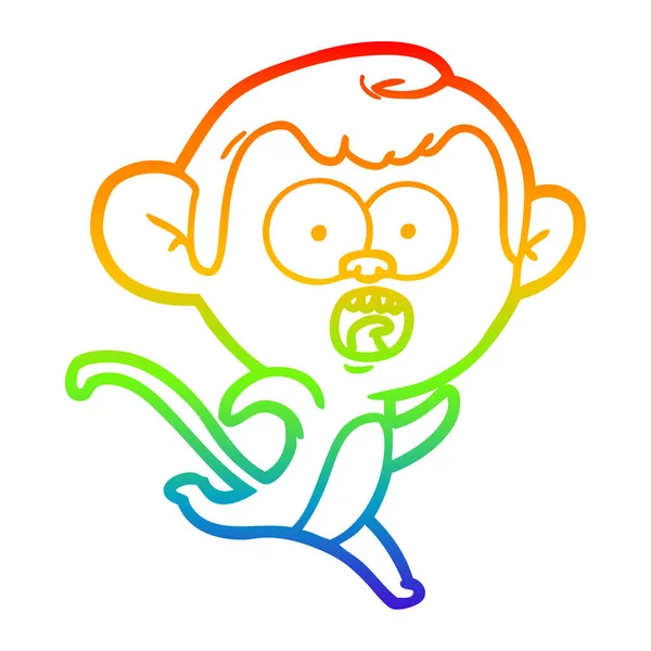 Радужная градиентная линия рисует мультяшную ударную обезьяну — стоковый вектор