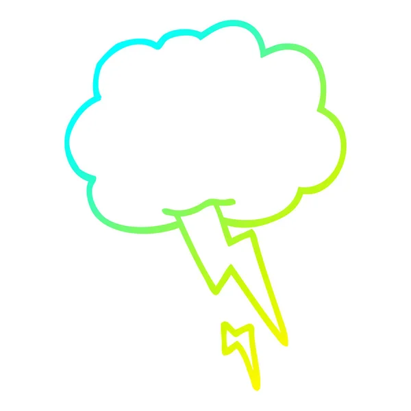 Línea de gradiente frío dibujo de dibujos animados tormenta nube con relámpago — Vector de stock