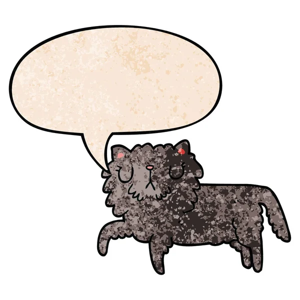 Γάτα καρτούν και φούσκα ομιλίας σε ρετρό στυλ υφής — Διανυσματικό Αρχείο