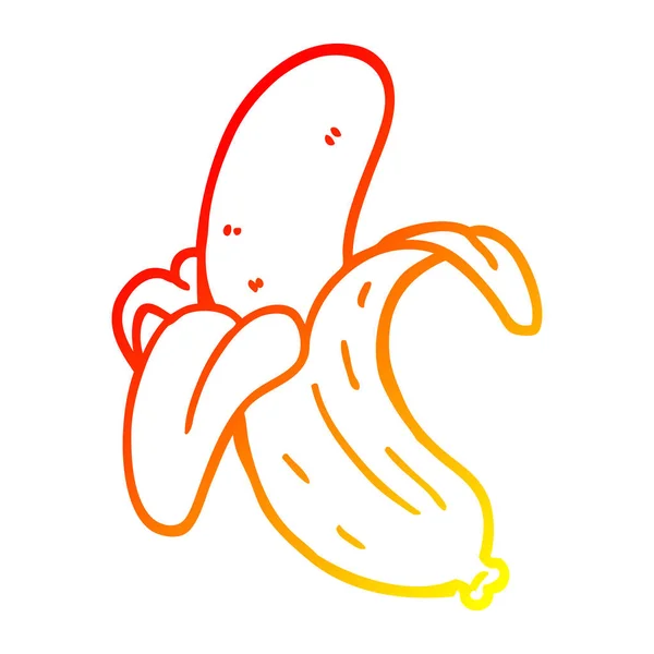 Warme kleurovergang lijntekening cartoon banaan — Stockvector