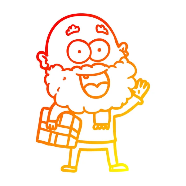 Ζεστή γραμμή ντεγκραντέ σχέδιο καρτούν τρελό ευτυχισμένο άνθρωπο με γενειάδα ένα — Διανυσματικό Αρχείο