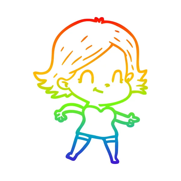 Rainbow gradient ligne dessin dessin animé sympathique fille — Image vectorielle