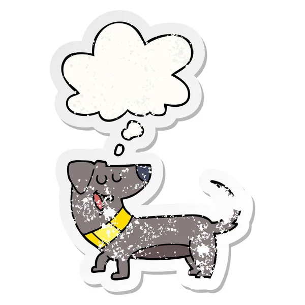 Tecknad hund och tankebubbla som en nödställda slitna klistermärke — Stock vektor