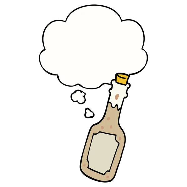 Garrafa de cerveja dos desenhos animados e bolha pensamento —  Vetores de Stock