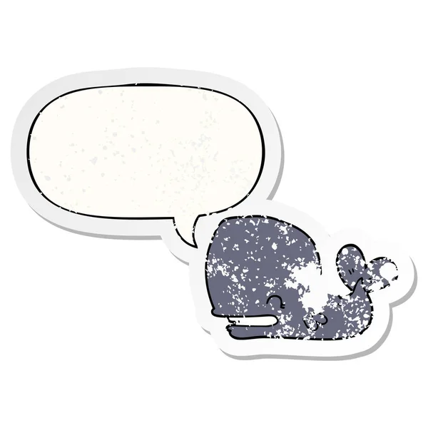 Cartoon whale and speech bubble distressed sticker — Stock Vector
