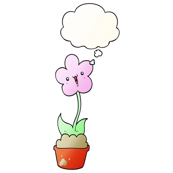 Cute cartoon flower and thought bubble in smooth gradient style — Stock Vector