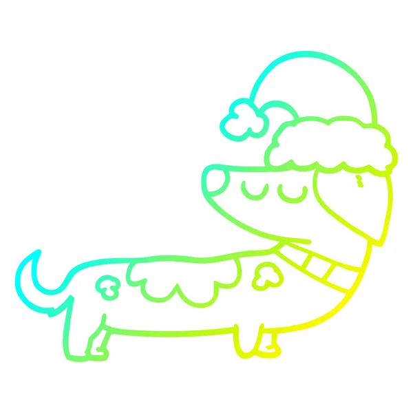 Boże Narodzenie kapelusz linia nachylenie pies rysunek zimny — Wektor stockowy