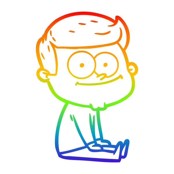 Regenbogen Gradienten Linie Zeichnung Karikatur glücklicher Mann sitzt — Stockvektor