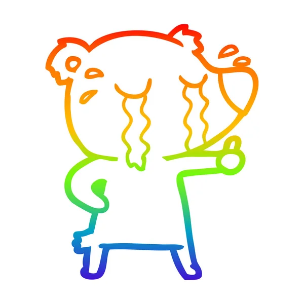 Linea gradiente arcobaleno disegno cartone animato piangere orso — Vettoriale Stock