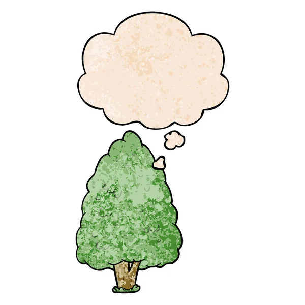 Мультфильм высокое дерево и мысли пузырь в гранж текстуры с — стоковый вектор