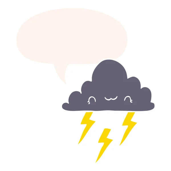Cartoon Storm wolk en toespraak bubble in retro stijl — Stockvector