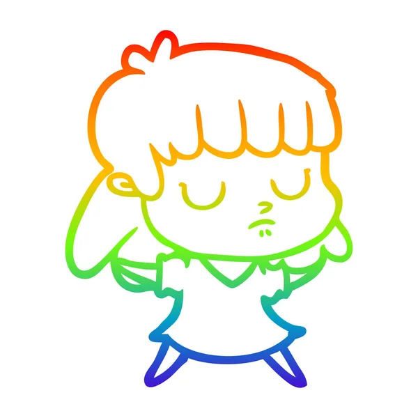 Rainbow gradient linje ritning tecknad likgiltig kvinna — Stock vektor