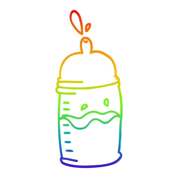 Regenbogen Gradienten Linie Zeichnung Karikatur Babyflasche — Stockvektor