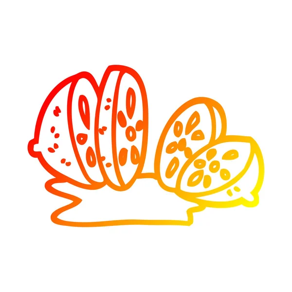 Chaud dégradé ligne dessin dessin animé tranché citron — Image vectorielle
