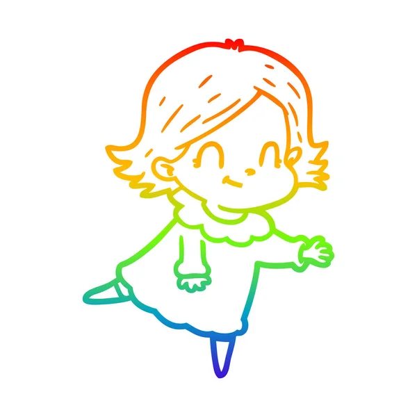 Arco iris gradiente línea dibujo dibujos animados amigable chica — Vector de stock