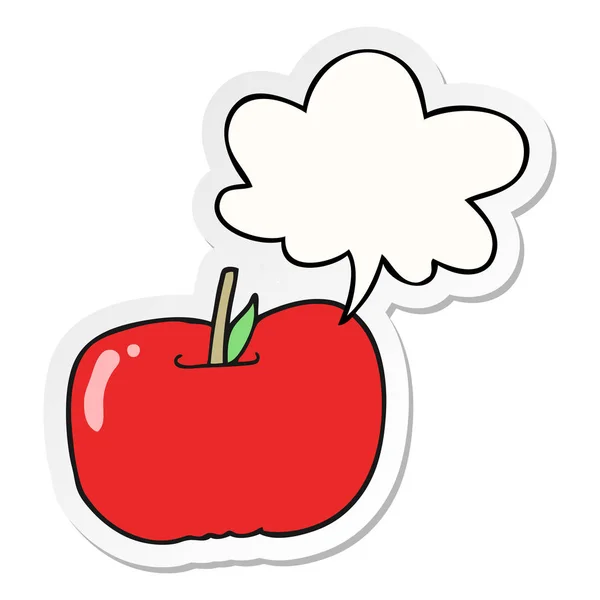 Cartoon-Apfel und Sprechblasenaufkleber — Stockvektor