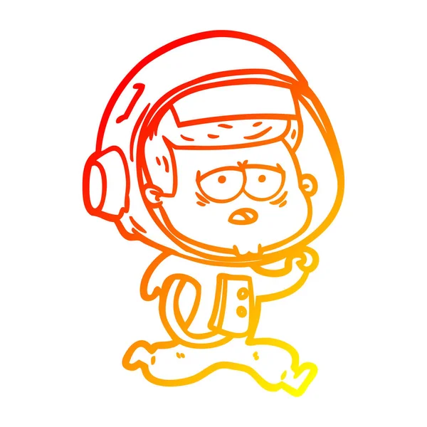 Warme gradiënt lijntekening cartoon moe astronaut — Stockvector