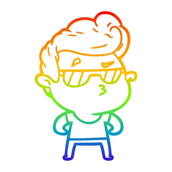 虹のグラデーションライン描画漫画クールな男 — ストックベクタ