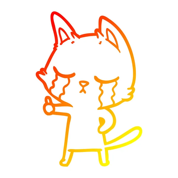 Caldo gradiente linea disegno pianto cartone animato gatto — Vettoriale Stock