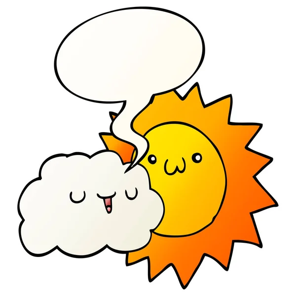 Cartoon Sonne und Wolke und Sprechblase im sanften Gradientenstil — Stockvektor