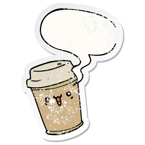Karikaturist zückt Aufkleber für Kaffee und Sprechblase — Stockvektor
