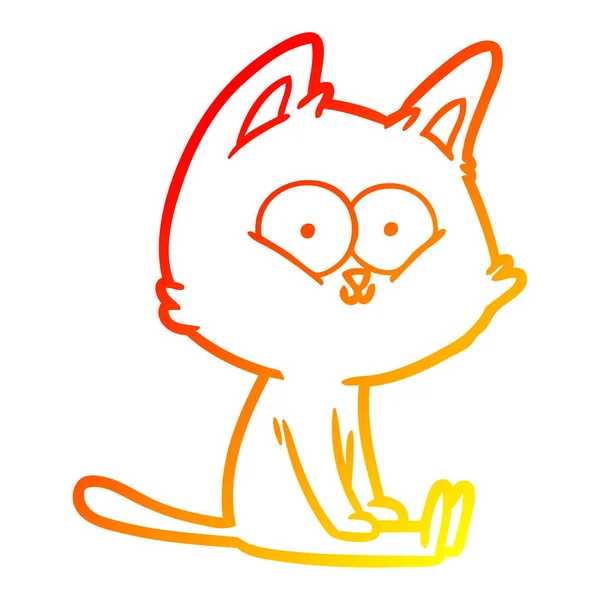 Warm gradient line drawing cartoon cat sitting — Stock Vector