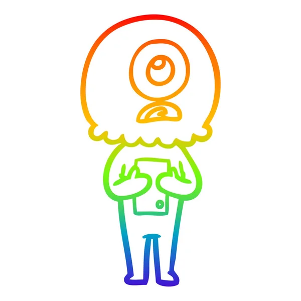 Rainbow gradient ligne dessin dessin animé cyclopes extraterrestre astronaute — Image vectorielle
