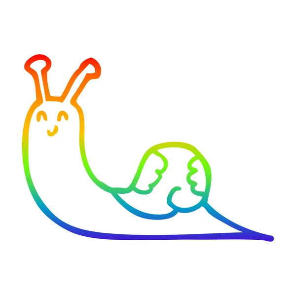 Rainbow gradient line drawing cute cartoon snail — Stock Vector