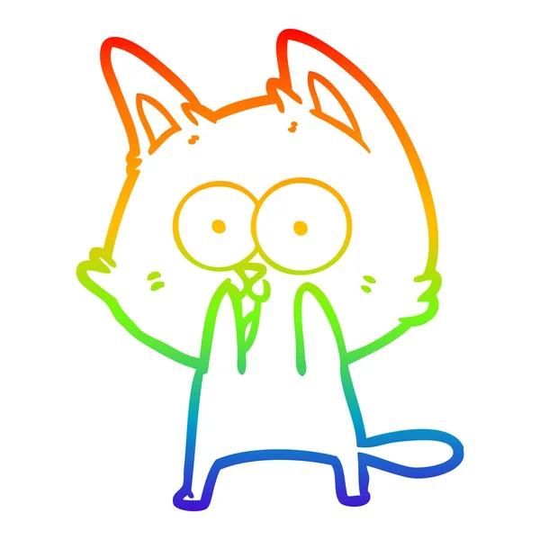 Linea gradiente arcobaleno disegno divertente cartone animato gatto — Vettoriale Stock