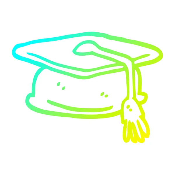 Cold gradient line drawing cartoon graduation hat — Stock Vector