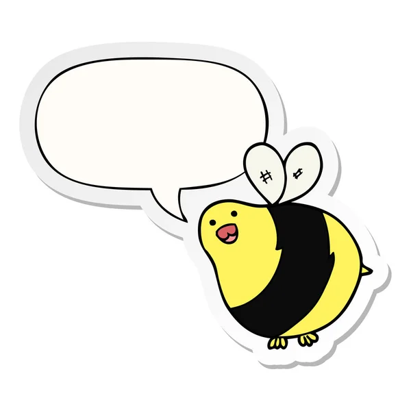 Cartoon Bee en toespraak bubble sticker — Stockvector