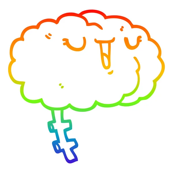 무지개 그라데이션 라인 그리기 행복 한 만화 두뇌 — 스톡 벡터