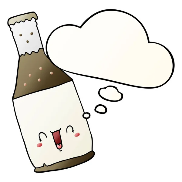 Garrafa de cerveja dos desenhos animados e bolha de pensamento em estilo gradiente suave — Vetor de Stock