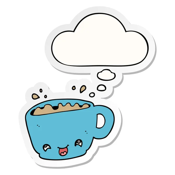Чашка кофе и мыслепузырь в качестве наклейки — стоковый вектор