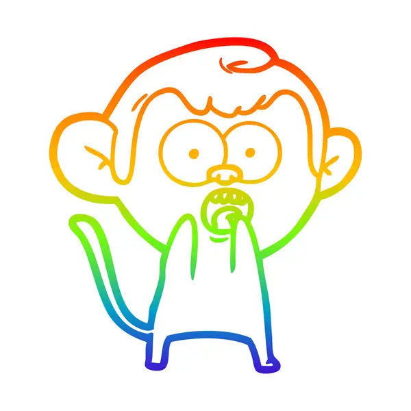 Regenboog gradiënt lijntekening cartoon geschokt Monkey — Stockvector