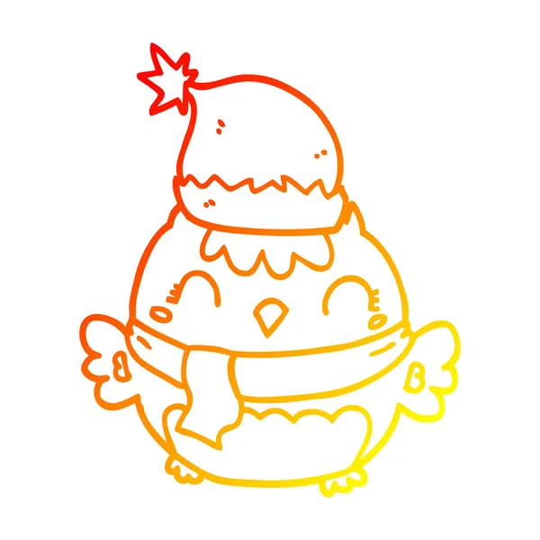 かわいいクリスマスフクロウを描く暖かいグラデーションライン — ストックベクタ