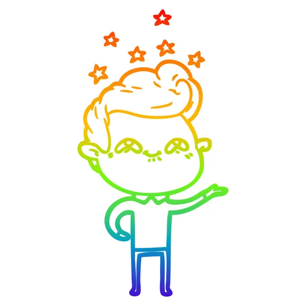 Rainbow gradient line drawing cartoon excited man — Stock Vector