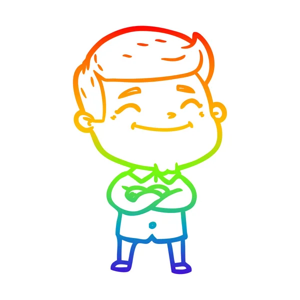 Regenboog gradiënt lijntekening gelukkig cartoon man — Stockvector