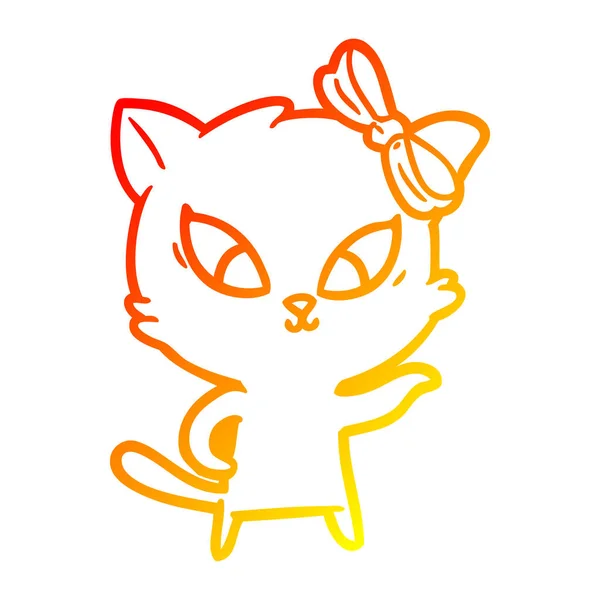 Línea de gradiente caliente dibujo dibujos animados gato — Vector de stock