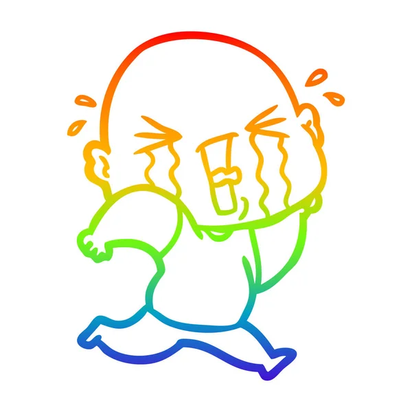 彩虹渐变线绘制卡通哭秃头男子 — 图库矢量图片
