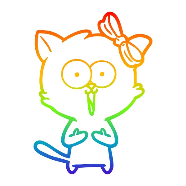 Rainbow gradient ligne dessin chat dessin animé — Image vectorielle